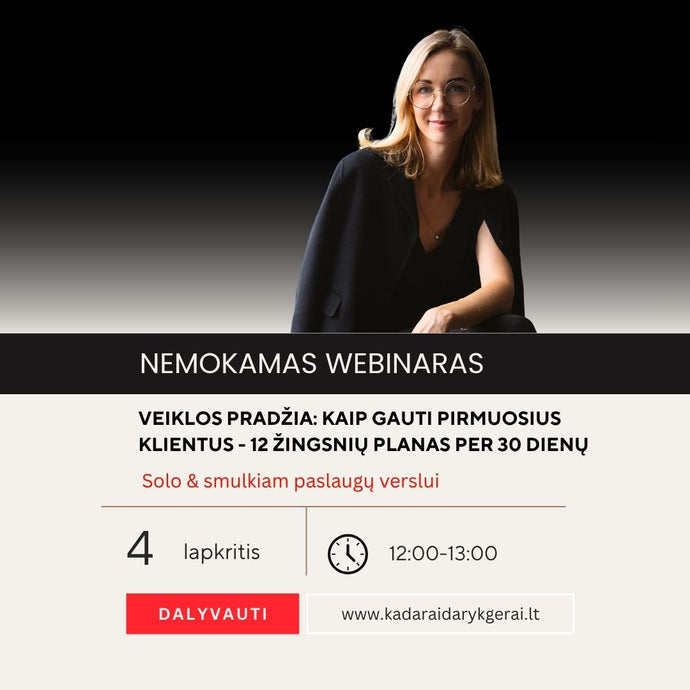 Webinaro įrašas: Veiklos pradžia: kaip gauti pirmuosius klientus - 12 žingsnių planas per 30 dienų